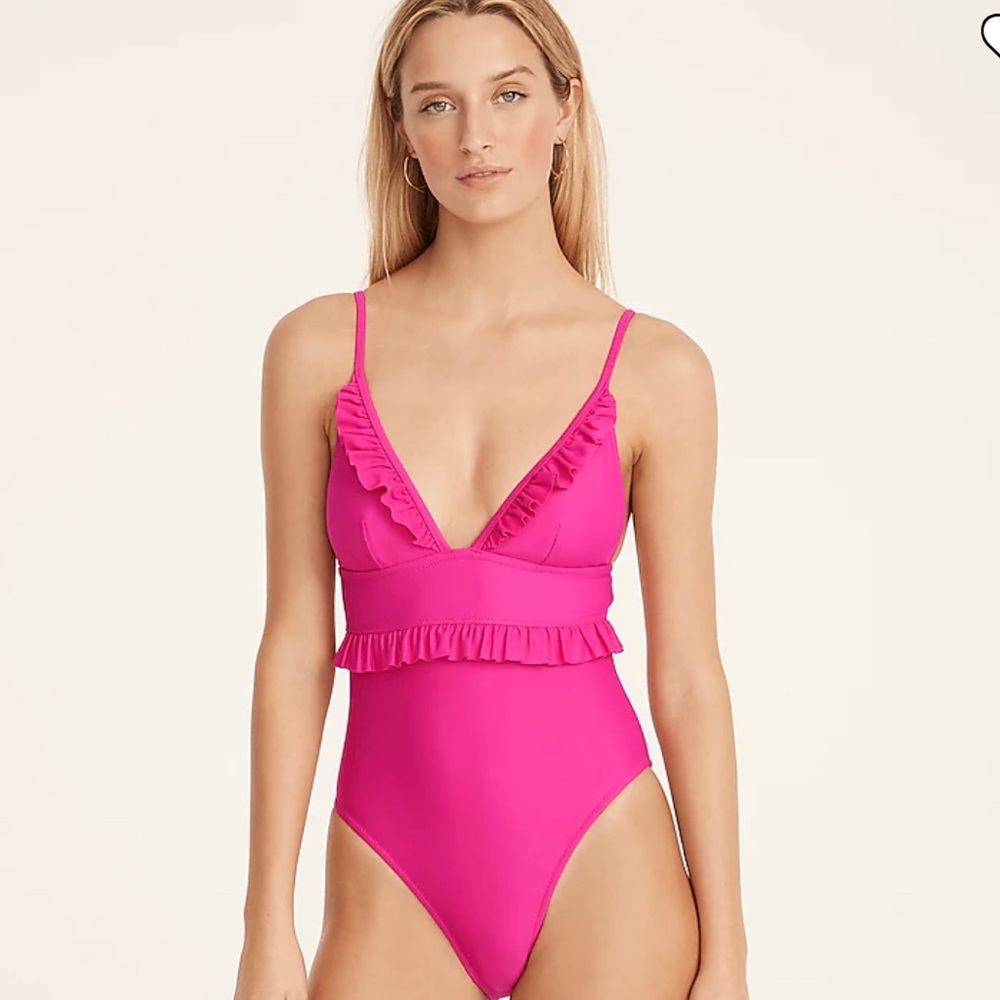 Jcrew ruffle Planche one piece hot pink size 8
